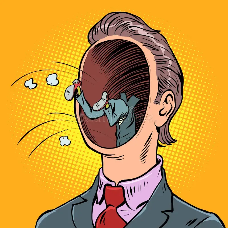 search inner self mind thoughts psychology secrets male consciousness comic cartoon vintage retro hand illustration 249409931